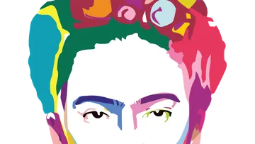Buntes Pop-Art-Porträt eines Frauenkopfes.
