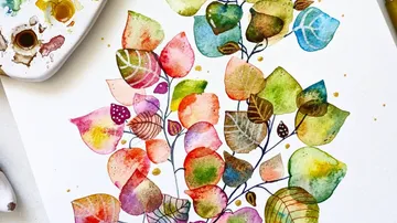 Colorful leaf watercolor painting on paper.