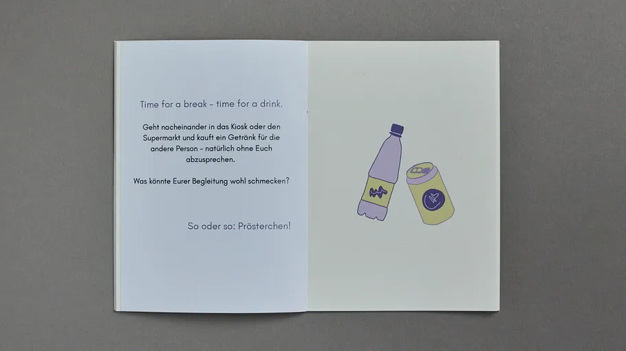 Open book with text and drink illustrations.