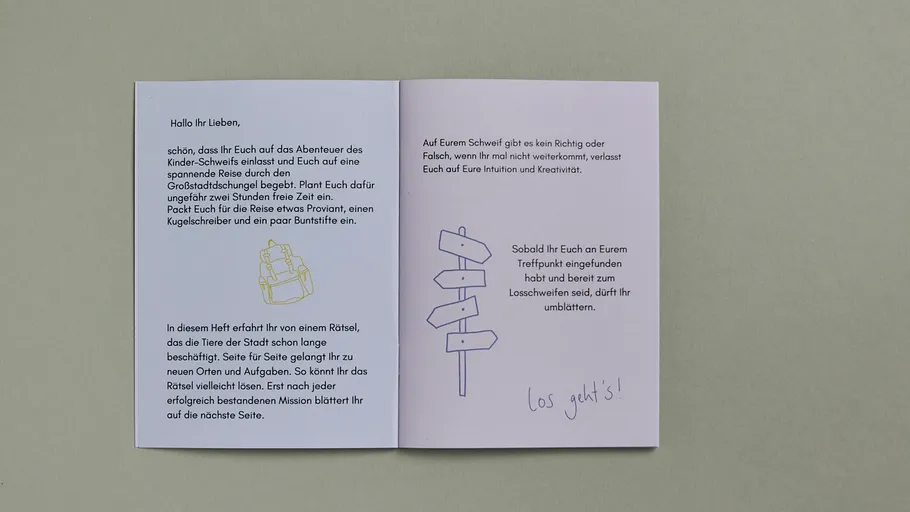 Open booklet with adventure instructions.