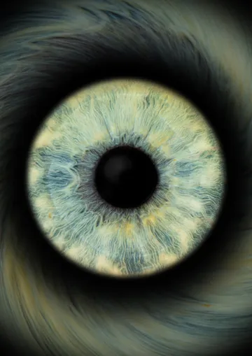 Nahaufnahme eines blauen Auges mit Irisdetails.