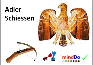 Eagle illustration with crossbow and darts.