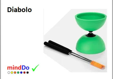 Grünes Diabolo mit Stäben auf weißem Hintergrund.