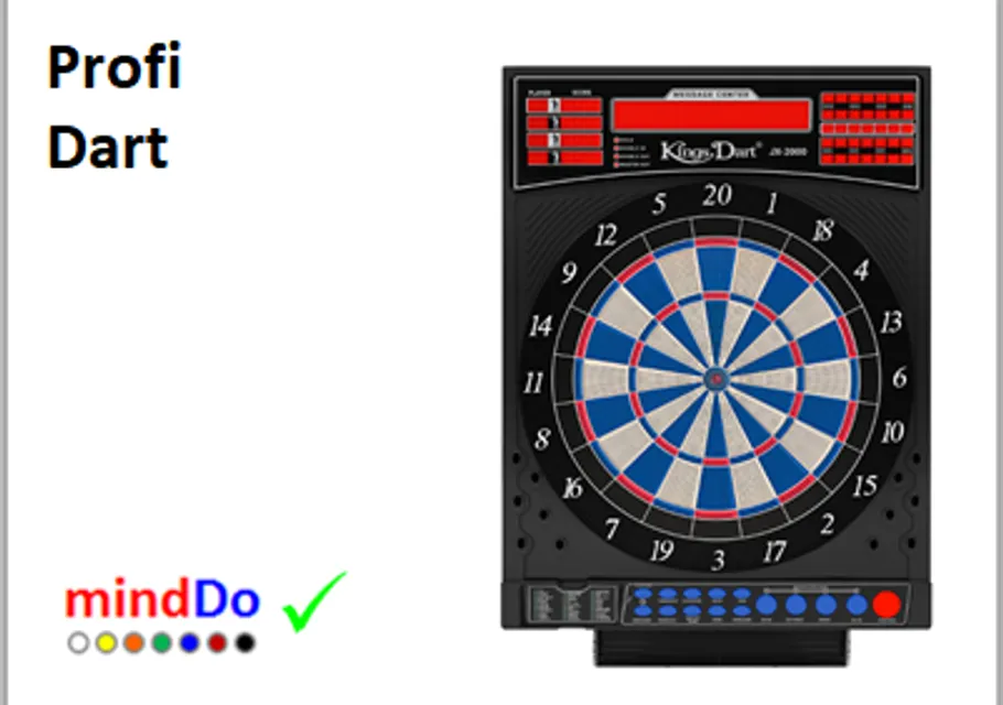 Elektronische Dartscheibe mit bunten Segmenten angezeigt.