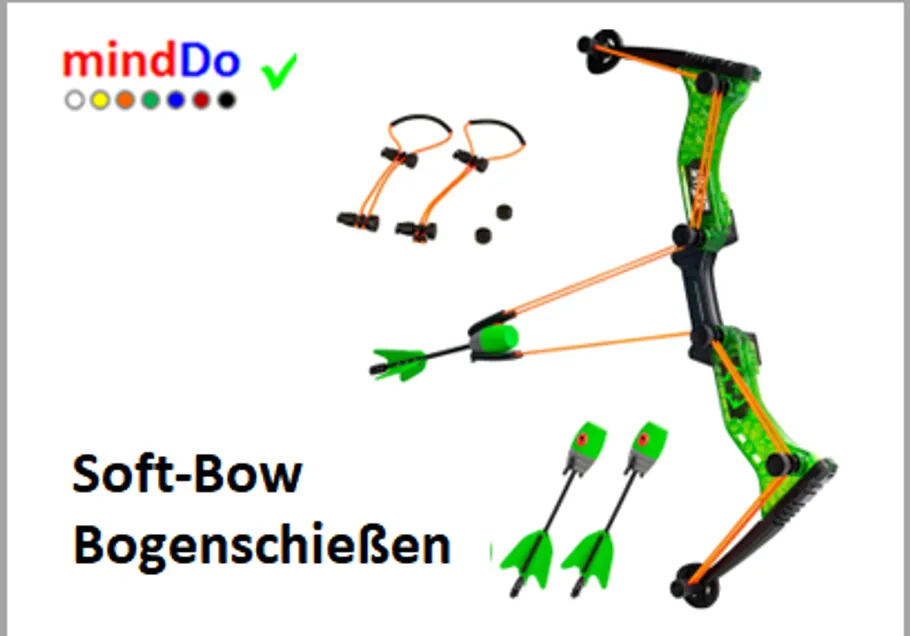 Spielzeugbogen-Set mit Pfeilen, leuchtendes Design.