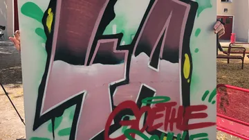 Graffiti-Kunst auf Tafel, Außenbereich Hintergrund.