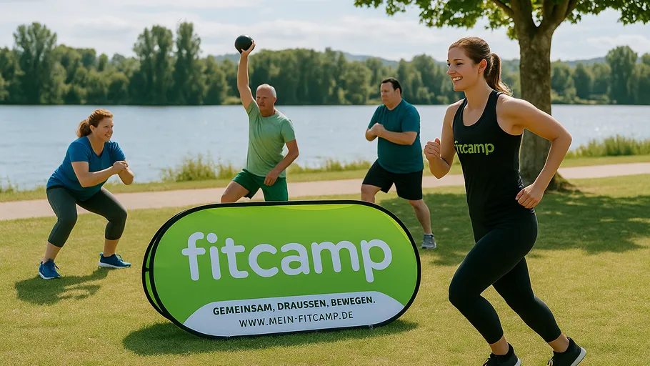 People exercising near a lake outdoors.