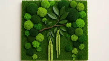 Grüne Mooswandkunst mit hängenden Blättern.