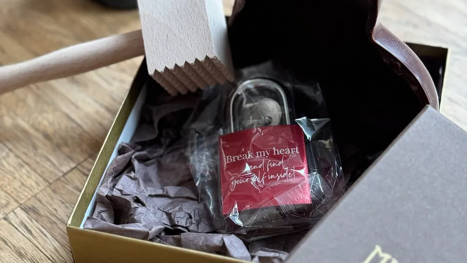 Lock with heart message in box.