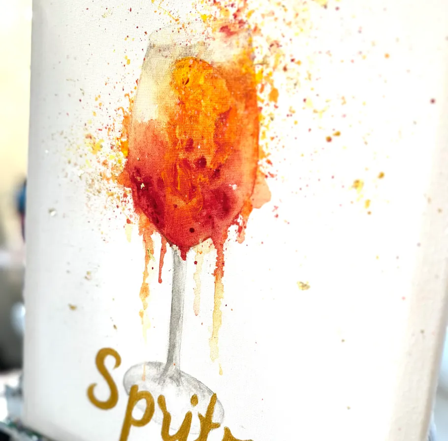 Colorful painting of a wine glass.