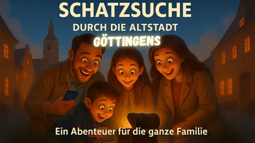 Family excitedly finds treasure chest at night.