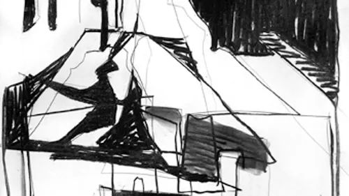 Abstract black shapes on a white background.