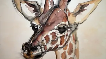 Giraffenkopfskizze mit Aquarelleffekt.
