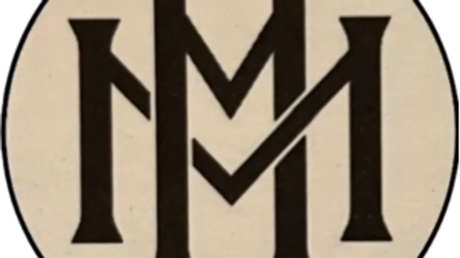 Stilisiertes M-Logo auf beigem Hintergrund.