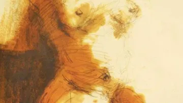 Abstrakte Figur in Braun, Skizzenstil, auf Papier.