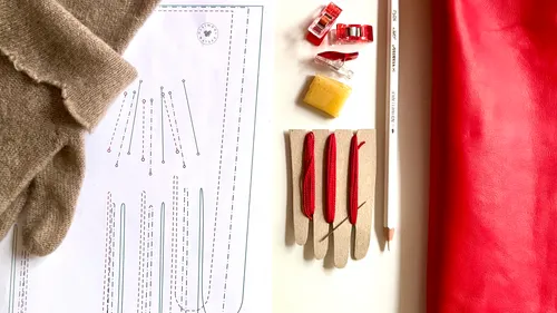 Sewing materials arranged on a table.