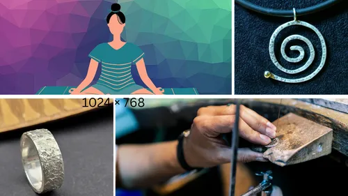 Meditating figure with jewelry and crafting tools.