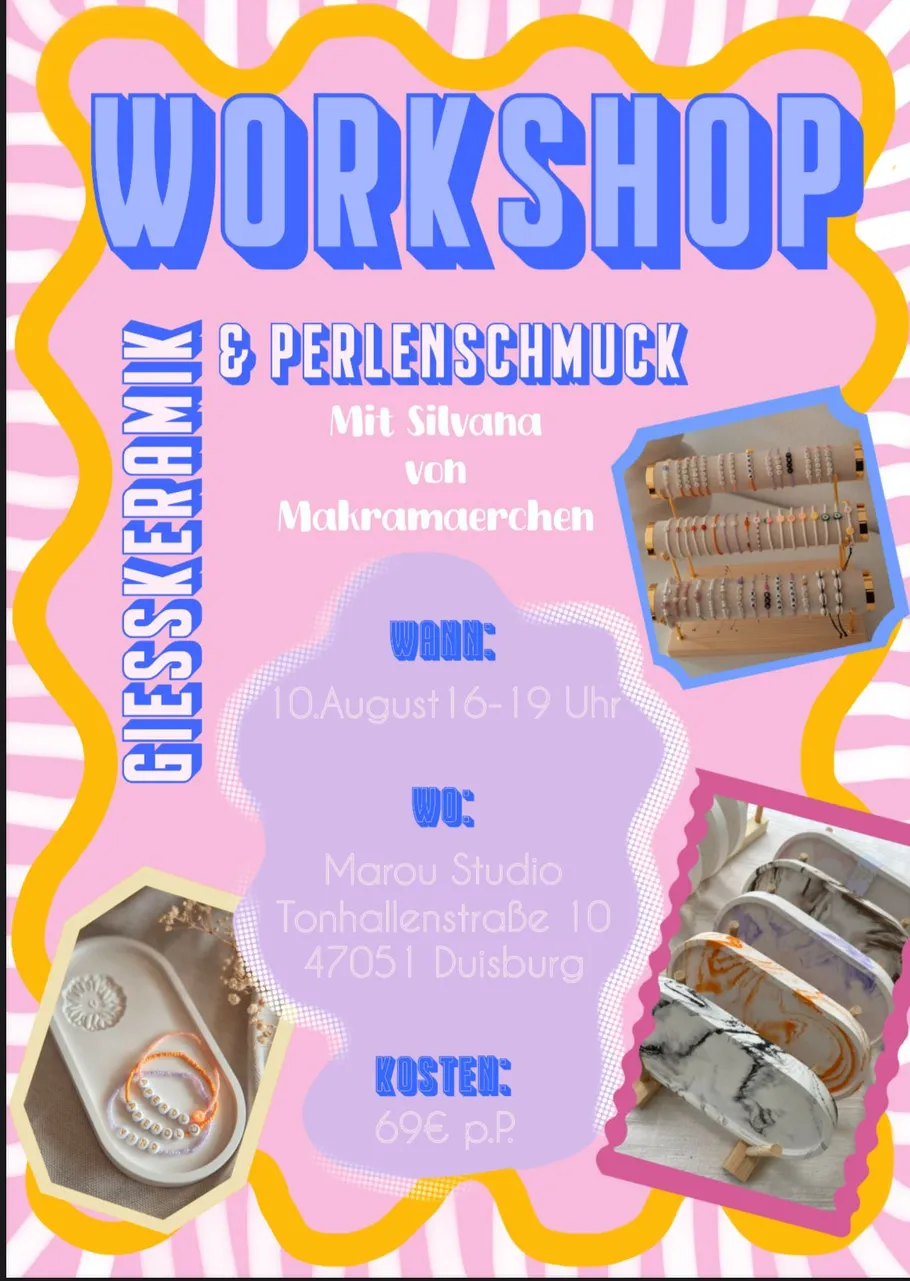 Colorful workshop flyer with decorative trays.