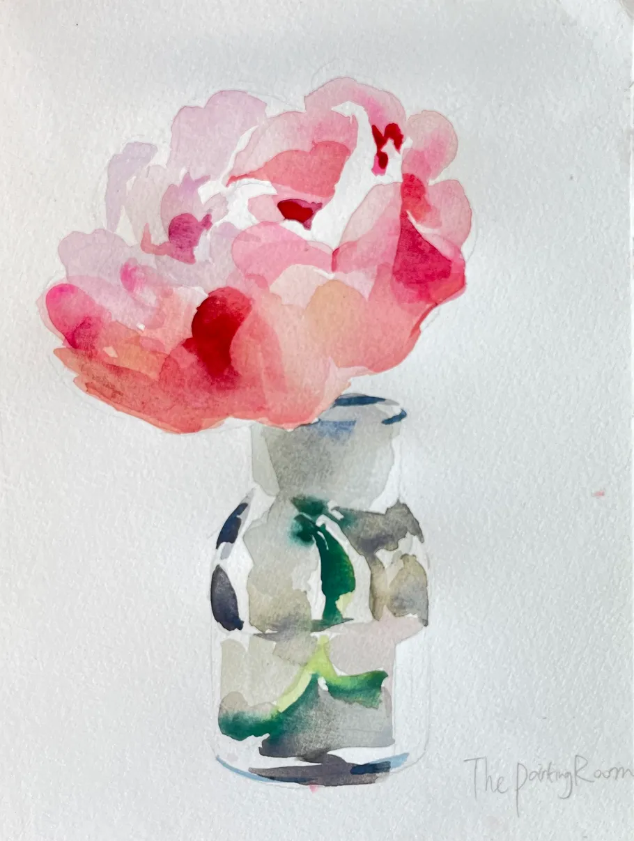 Watercolor flower in glass vase, minimalistic style.