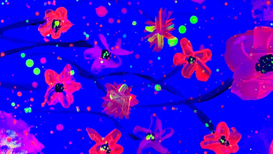 Colorful flowers on a bright blue background.