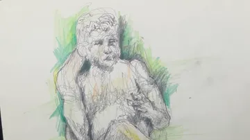Child sketch with colorful background.