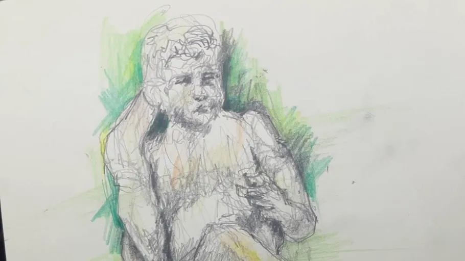Child sketch with colorful background.
