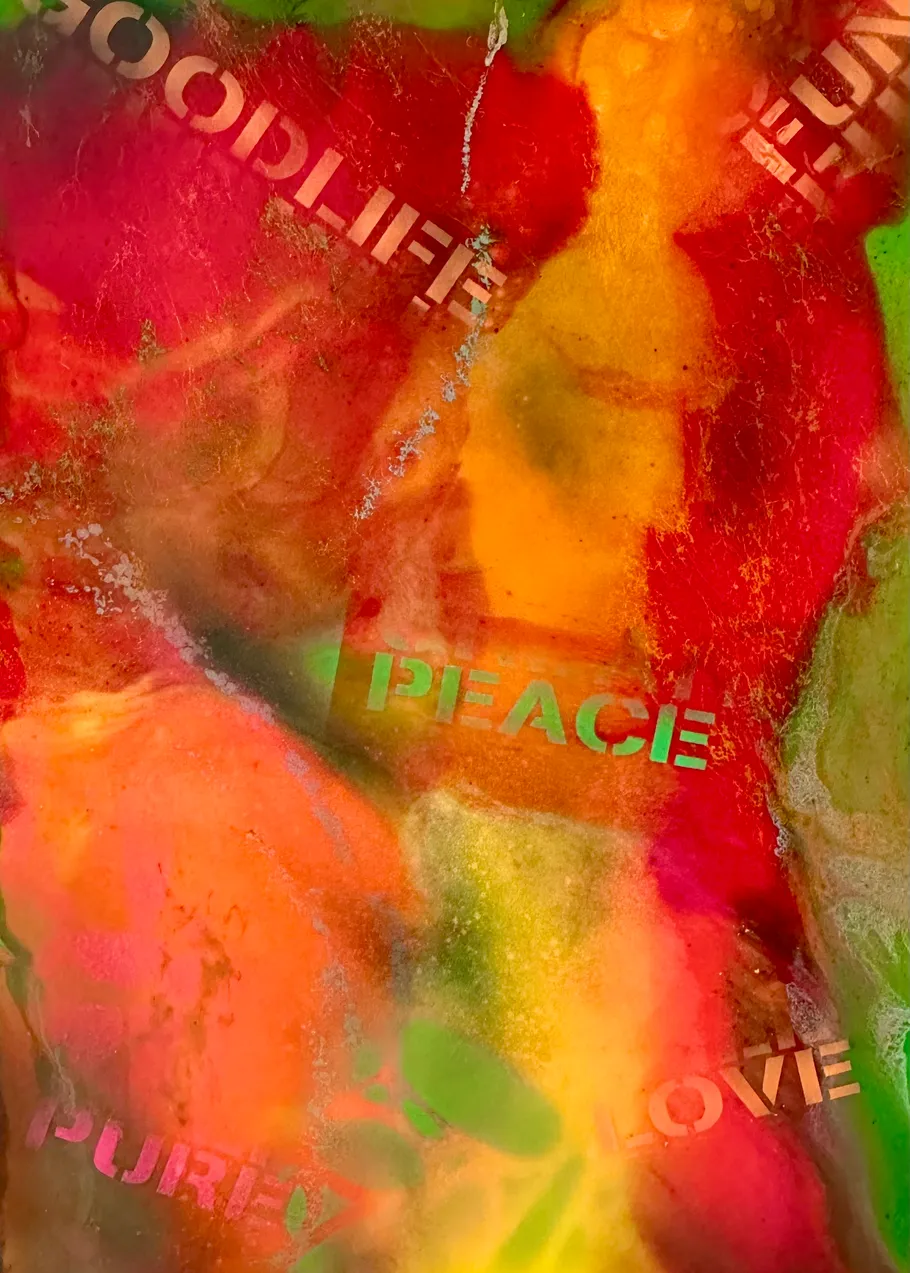 Colorful abstract painting with inspirational words.