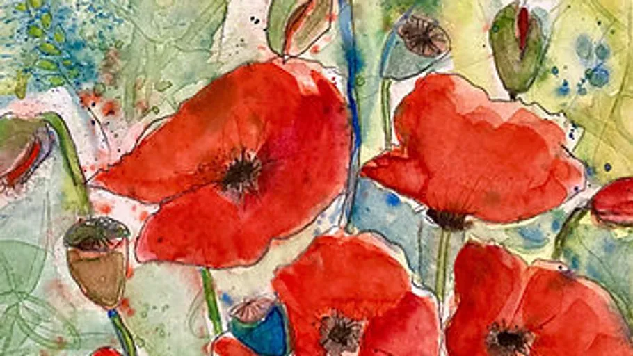 Rote Mohnblumen im Aquarellstil gemalt.