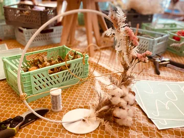 Creative decoration with dried flowers on a table