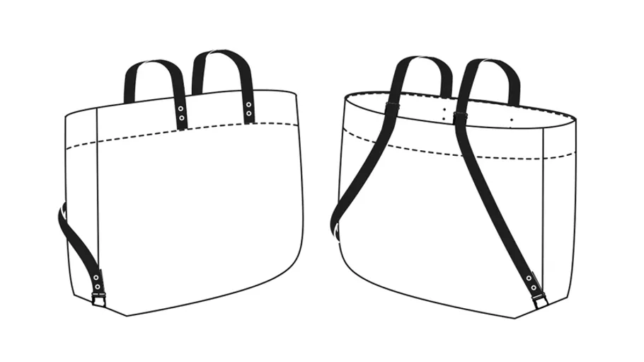 Zwei Illustrationen von Handtaschen mit Riemen.