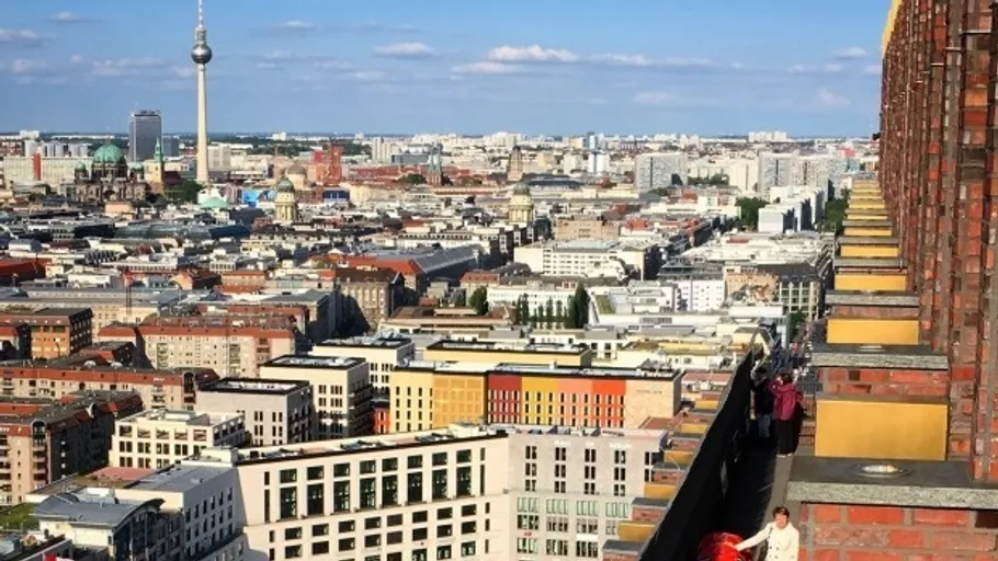 Berlin cityscape with TV tower and buildings.