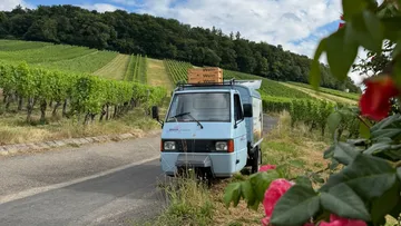 Kleiner Lastwagen parkt neben Weinbergstraße.
