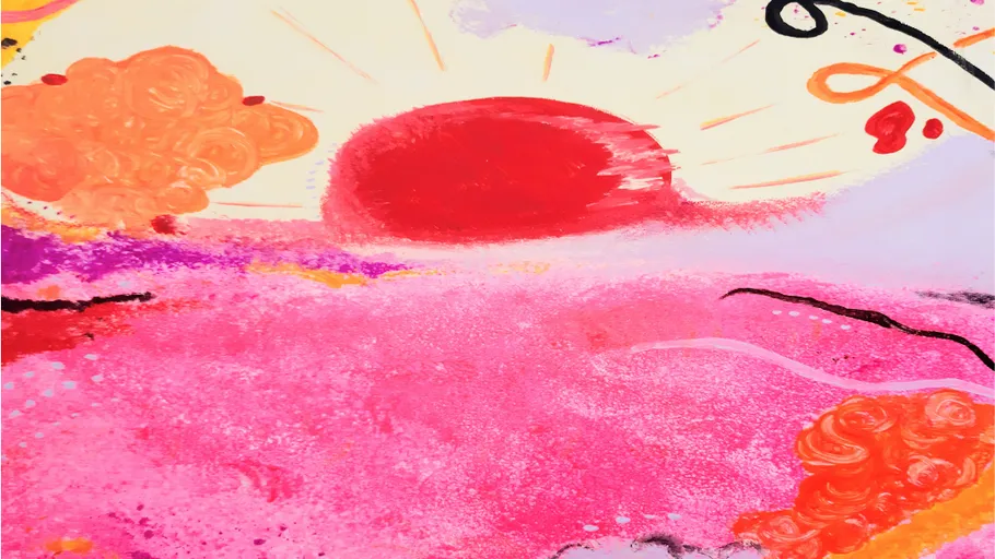 Abstract painting with vibrant colors and shapes.