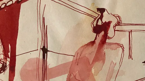 Abstract lines and colors on a surface.