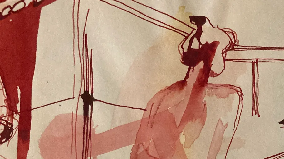 Abstract lines and colors on a surface.