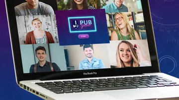 Laptop showing diverse group video call.
