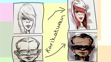 Four caricatures with styled hair and sunglasses.