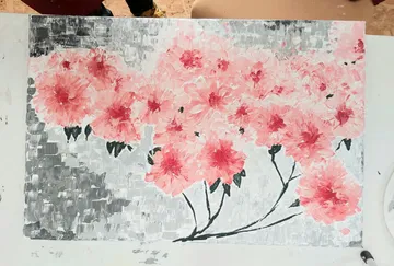 Rosa Blumen auf einer Leinwand gemalt.