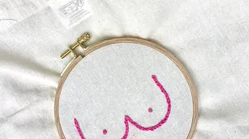 Stickrahmen mit rosa Linienzeichnung.