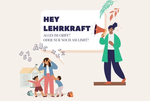 Lehrkraft gestresst mit Kindern nahe Schule.