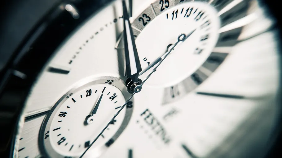Close-up of a multi-dial wristwatch face.