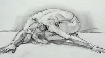 Sketch of person in a stretching pose.
