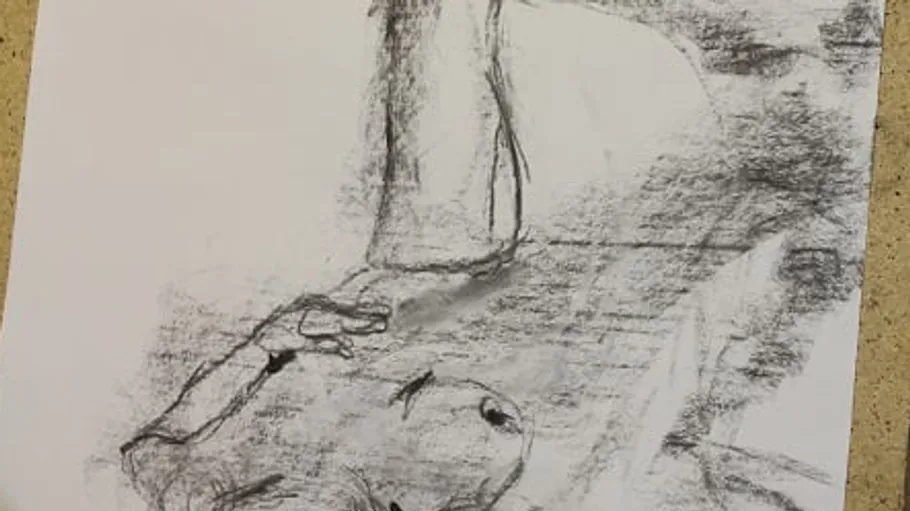 Charcoal drawing of a reclining person.