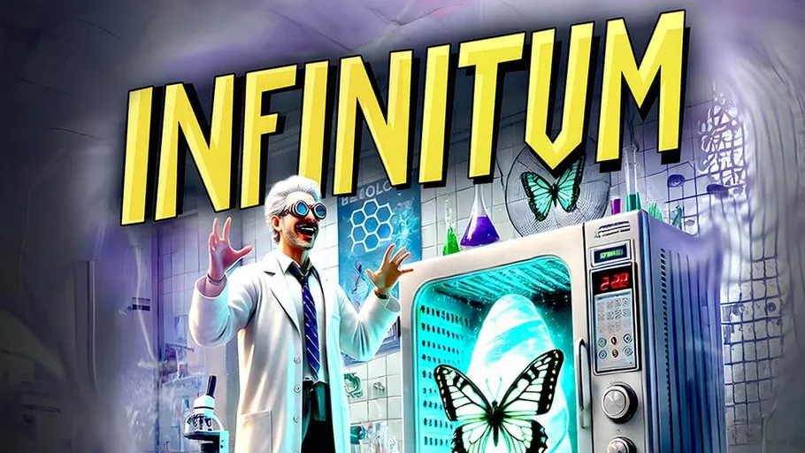 Scientist excitedly observes butterfly in lab.