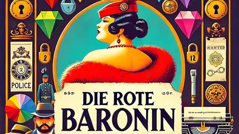 Vintage-Poster einer Frau in rotem Outfit.