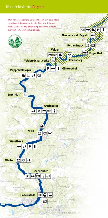 Map showing Pegnitz River landmarks and routes.