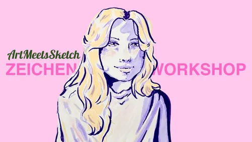 Skizze einer Frau mit Workshop-Text.