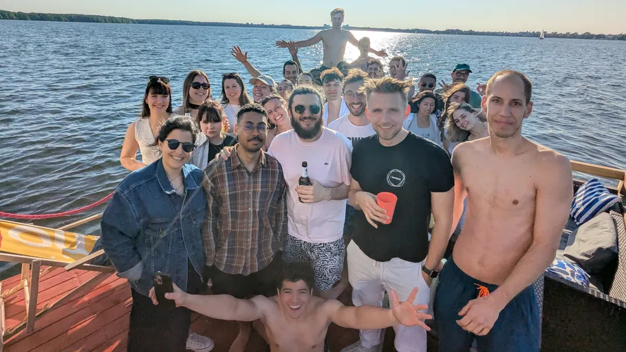 Group of people enjoying a boat party.