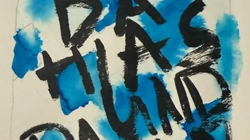 Black text on blue watercolor background.