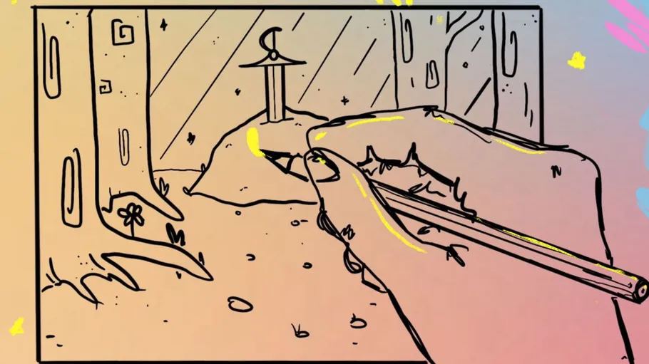 Hand drawing scene in a forest.